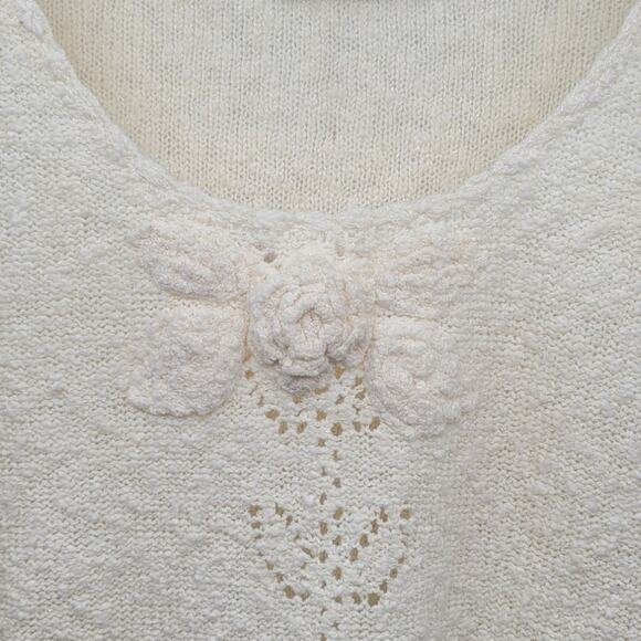 Le Roy Vintage Rosette Open Knit Boat Neck Short Sleeve Lolita Sweater Blouse - Picture 6 of 11
